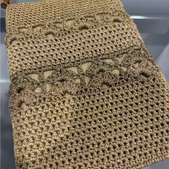 From India Tan Wooden Handle Sparkly Mini Bag Magnetic One Button Closure - Picture 2 of 5